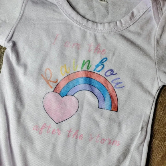 Cricut Handmade "I am the Rainbow after the storm" White Graphic Bodysuit 0-3M - Picture 6 of 8